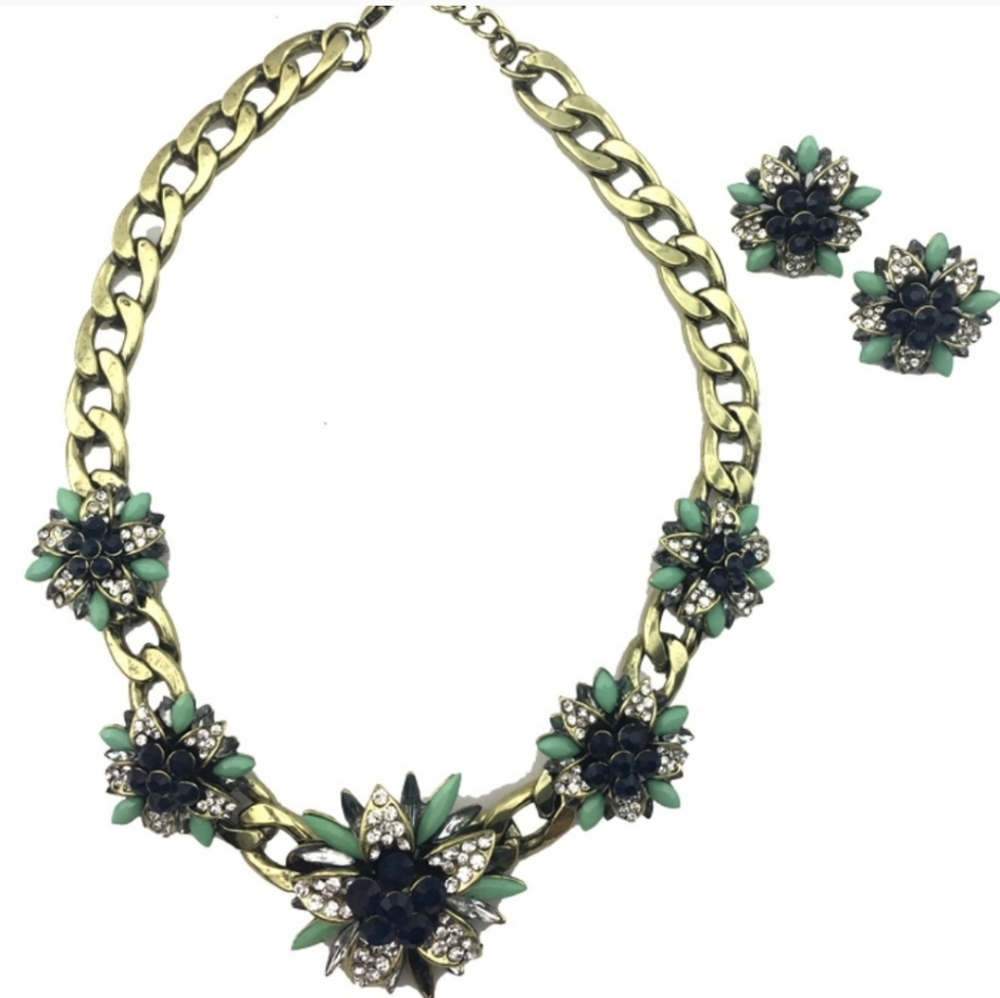 Minty Florap Pendant Necklace Set with Earrings